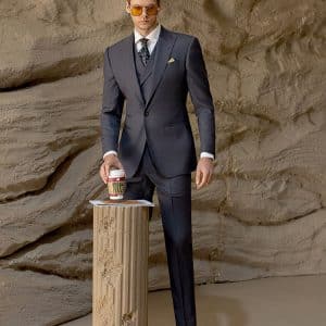 Premium Men’s Dark Gray Wool Three-Piece Suit | Slim Fit Wedding Suit for Groom, Business & Formal Wear