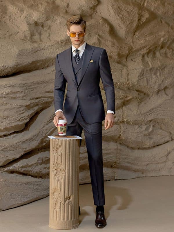 suit (2) Premium Men’s Dark Gray Wool Three-Piece Suit | Slim Fit Wedding Suit for Groom, Business & Formal Wear