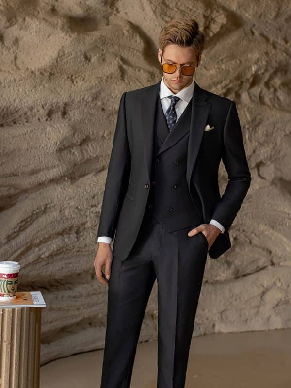 suit (2) Luxury Men’s Black Wool 3-Piece Wedding Suit – Slim Fit Groom Formal Business Suit for Work & Special Occasions