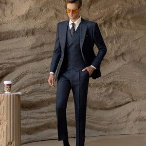 Luxury British Style Men’s Wool Three-Piece Suit | Slim Fit Plaid Wedding Suit for Groom, Business & Formal Wear