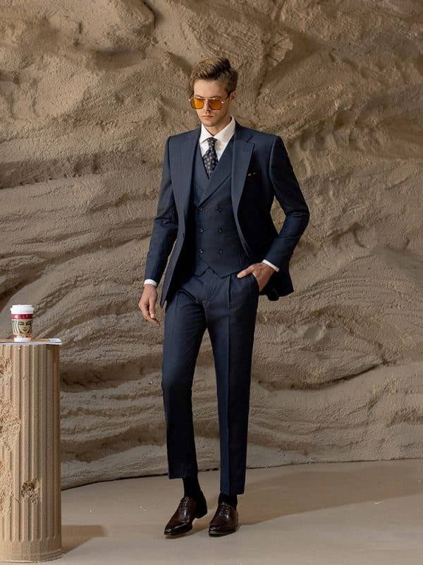 suit (2) Luxury British Style Men’s Wool Three-Piece Suit | Slim Fit Plaid Wedding Suit for Groom, Business & Formal Wear