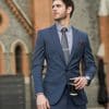 suit (2) Premium Blue Wool Suit Set for Men – Stylish Slim Fit Wedding Tuxedo & Casual Business Blazer for Spring and Fall