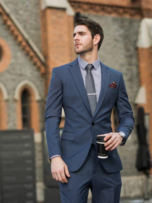 suit (2) Premium Blue Wool Suit Set for Men – Stylish Slim Fit Wedding Tuxedo & Casual Business Blazer for Spring and Fall