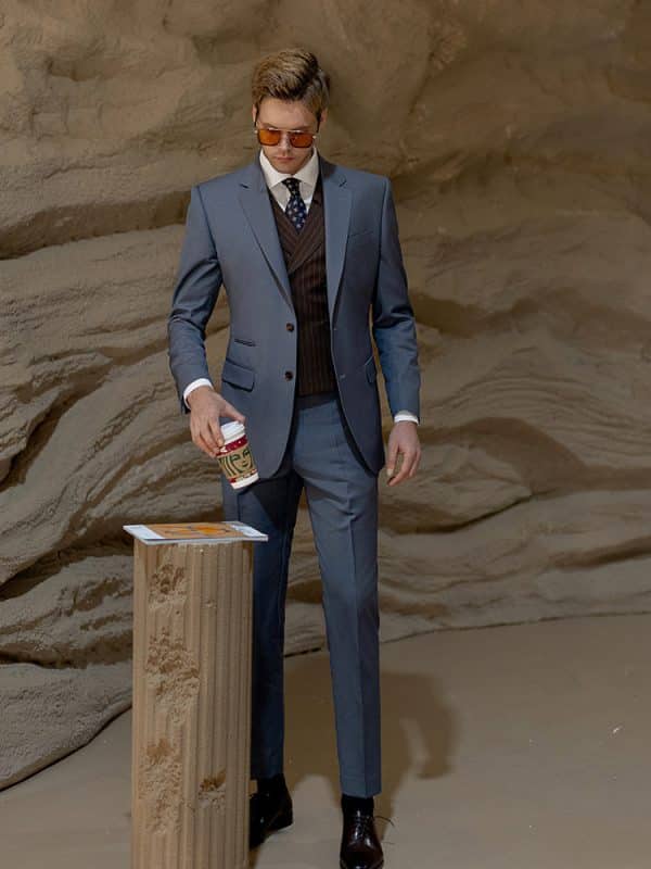 suit (3) Sophisticated Morandi Grey Blue Suit for Men – High-End Slim Fit Groom Wedding & Smart Business Formal Wear