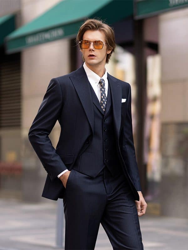 suit (3) Luxury Wedding Season British Style Wool 3-Piece Suit for Men – Sophisticated Slim Fit Shadow Stripe Formal Suit