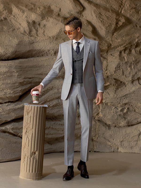 suit (3) Sophisticated Light Grey Wool Suit for Men – High-End Slim Fit Groom Wedding & Smart Business Spring/Autumn Formal Wear