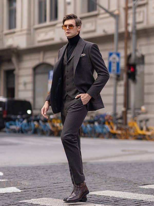 suit (3) Premium Autumn/Winter Men's Tweed Suit – High-End Smart-Casual Business 3-Piece Set
