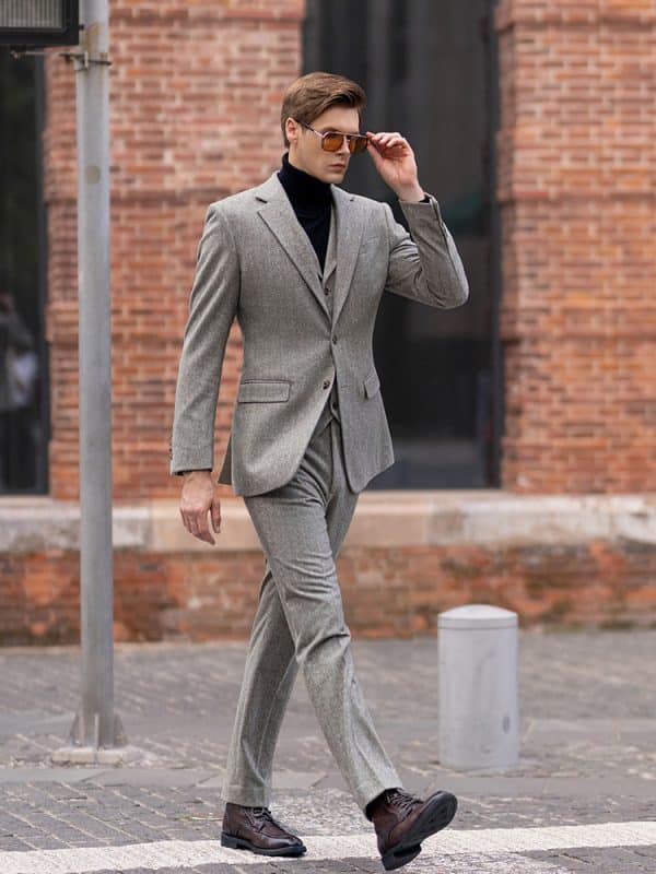 suit (3) Premium Thickened Wool Tweed 3-Piece Suit – High-End Niche Style Business & Formal Set