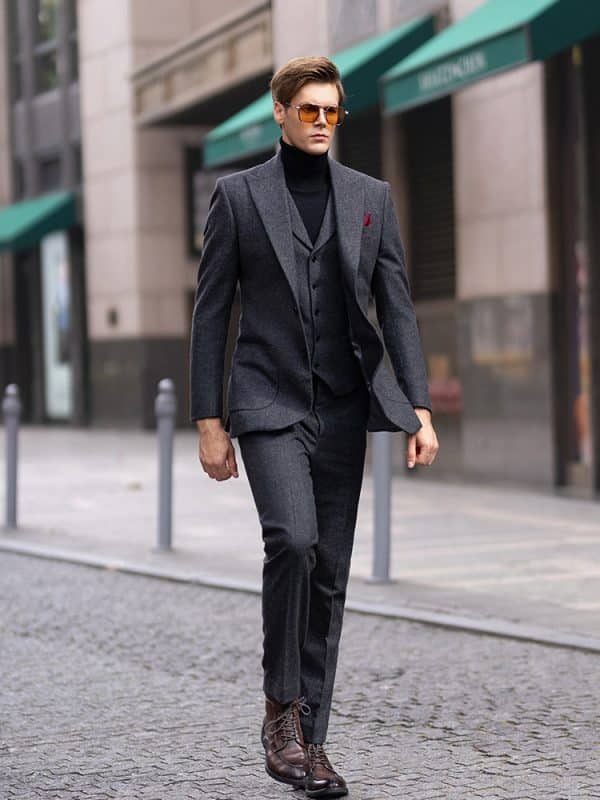 suit (3) Premium Heavyweight Wool Tweed 3-Piece Suit – High-End Smart-Casual Business & Formal Ensemble