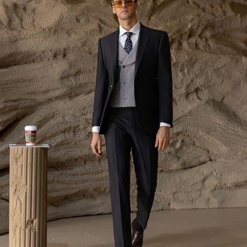 suit (3) Luxury Men’s Black Wool 3-Piece Wedding Suit – Slim Fit Groom Formal Business Suit for Work & Special Occasions