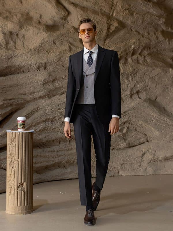 suit (3) Luxury Men’s Black Wool 3-Piece Wedding Suit – Slim Fit Groom Formal Business Suit for Work & Special Occasions