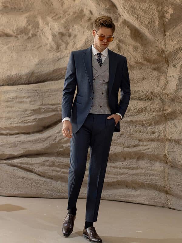 suit (3) Luxury British Style Men’s Wool Three-Piece Suit | Slim Fit Plaid Wedding Suit for Groom, Business & Formal Wear