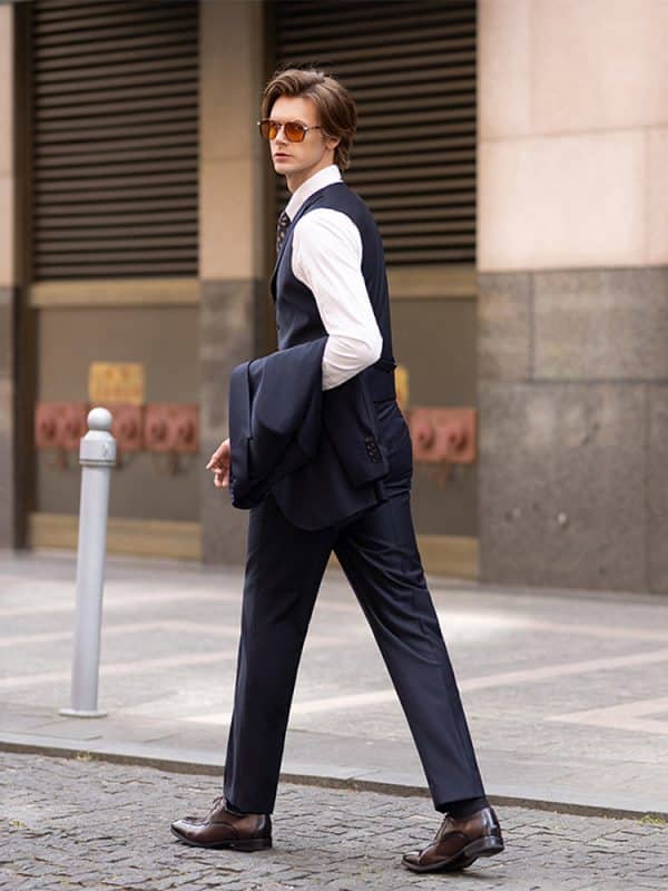 suit (4) Luxury Wedding Season British Style Wool 3-Piece Suit for Men – Sophisticated Slim Fit Shadow Stripe Formal Suit