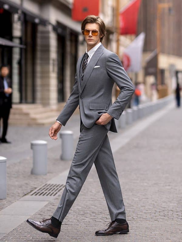 suit (4) Sophisticated British Style Wool 3-Piece Suit for Men – High-End Shadow Stripe Groom Wedding & Smart Business Formal Wear