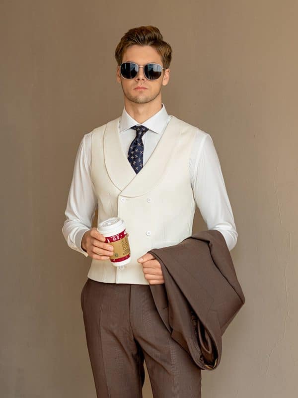 suit (4) Premium Men’s Wool 3-Piece Wedding Suit | Slim Fit Plaid Formal Suit for Groom, Prom & Special Events