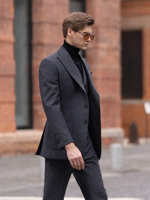 suit (4) Premium Heavyweight Wool Tweed 3-Piece Suit – High-End Smart-Casual Business & Formal Ensemble
