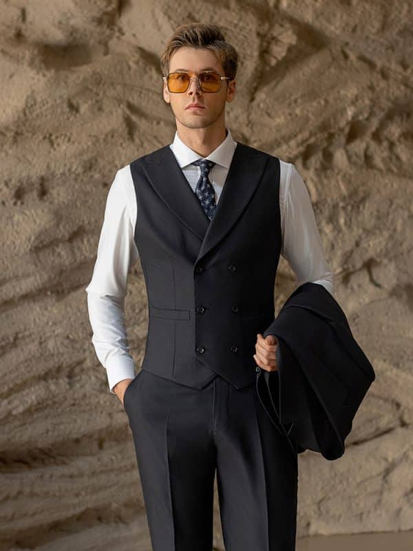 suit (4) Luxury Men’s Black Wool 3-Piece Wedding Suit – Slim Fit Groom Formal Business Suit for Work & Special Occasions