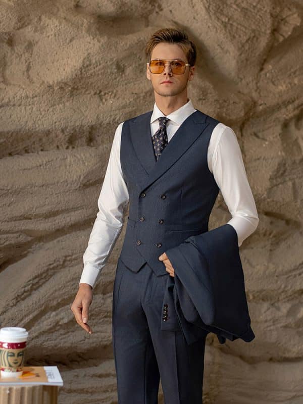 suit (4) Luxury British Style Men’s Wool Three-Piece Suit | Slim Fit Plaid Wedding Suit for Groom, Business & Formal Wear