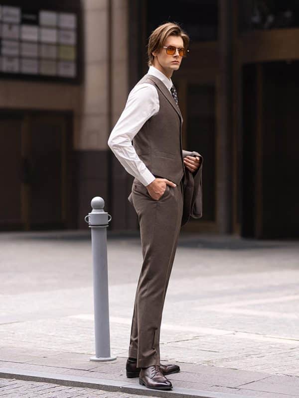 suit (4) Sophisticated British Style Brown Wool 3-Piece Suit for Men – Elegant Slim Fit Groom Wedding & Smart Casual Suit