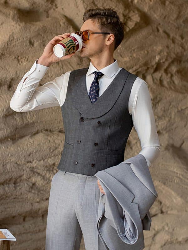 suit (5) Sophisticated Light Grey Wool Suit for Men – High-End Slim Fit Groom Wedding & Smart Business Spring/Autumn Formal Wear