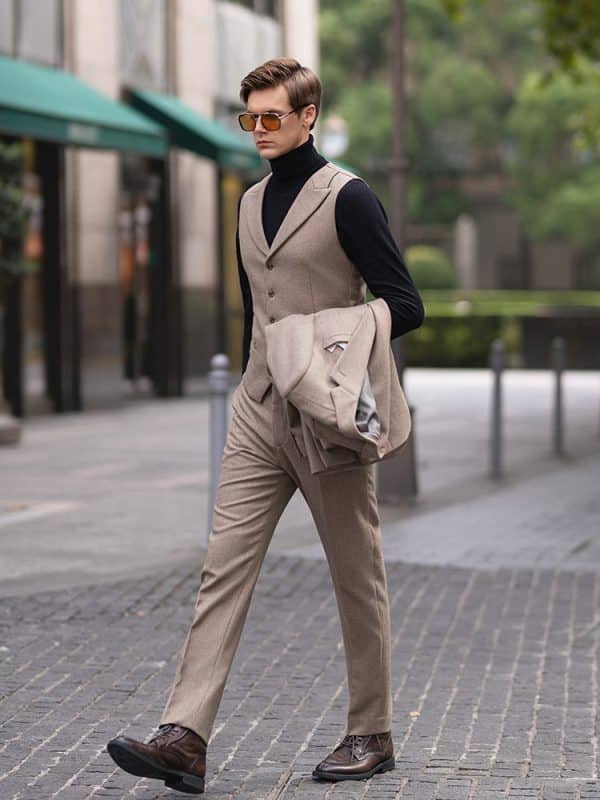 suit (5) Premium Woolen Slim-Fit 3-Piece Suit – High-End Autumn/Winter Business & Wedding Formal Ensemble