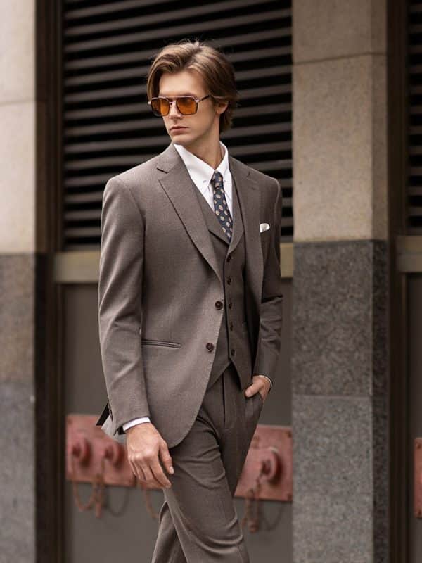 suit (5) Sophisticated British Style Brown Wool 3-Piece Suit for Men – Elegant Slim Fit Groom Wedding & Smart Casual Suit