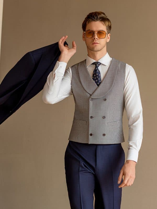 suit (5) Luxury Bespoke Navy Blue Wool 3-Piece Suit for Men – Sophisticated Slim Fit Groom Wedding & Smart Business Formal Wear