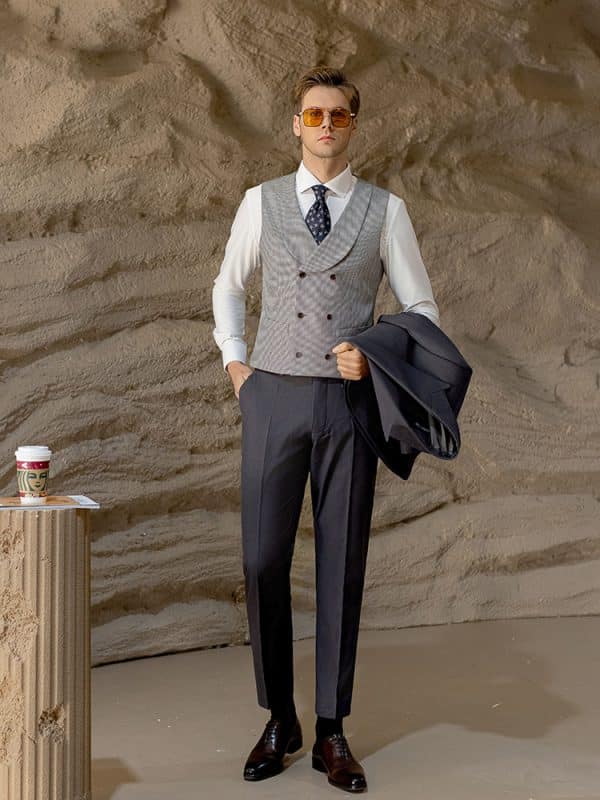 suit (5) Premium Men’s Dark Gray Wool Three-Piece Suit | Slim Fit Wedding Suit for Groom, Business & Formal Wear