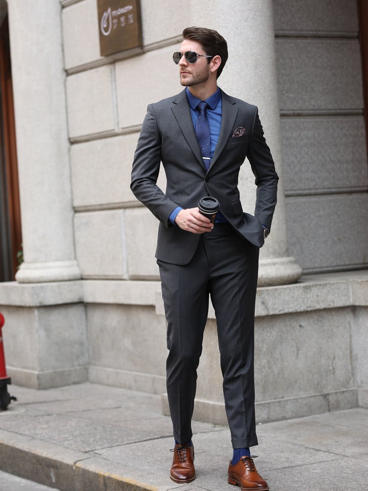 Sophisticated British Style Dark Grey Wool Suit for Men – High-End Business Formal & Casual Yuppie Suit Set