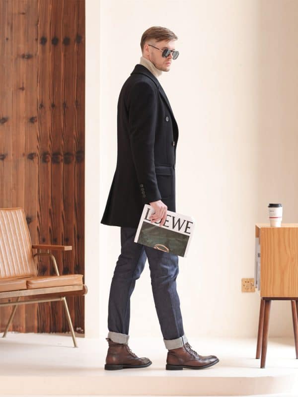 wool coat (1) British Yuppie Style Black Double-Breasted Wool Overcoat for Men – New Winter Mid-Length High-End Casual Coat