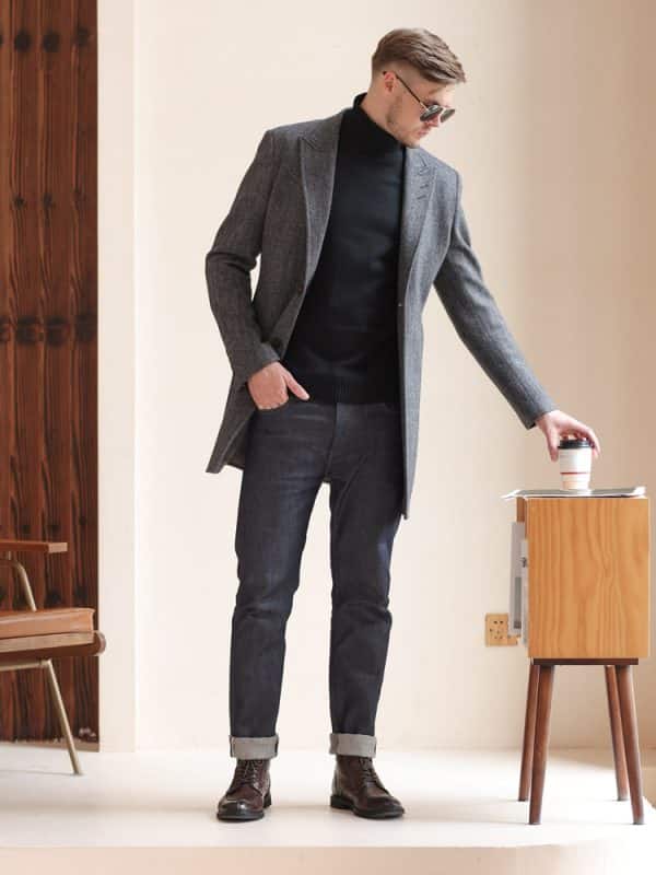 wool coat (1) Hepburn Style Slim-Fit Wool Overcoat for Men – High-End Mid-Length Winter Business Casual Coat with Ins Vibe