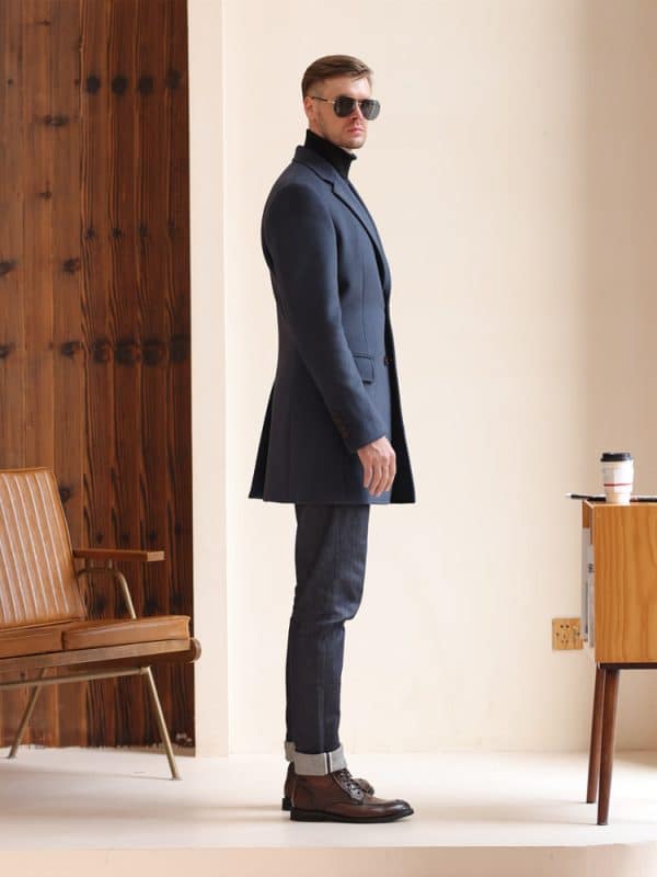 wool coat (2) British Style Haze Blue Cashmere Overcoat for Men – Premium Thickened Mid-Length Slim-Fit Winter Woolen Coat