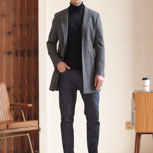 Hepburn Style Slim-Fit Wool Overcoat for Men – High-End Mid-Length Winter Business Casual Coat with Ins Vibe
