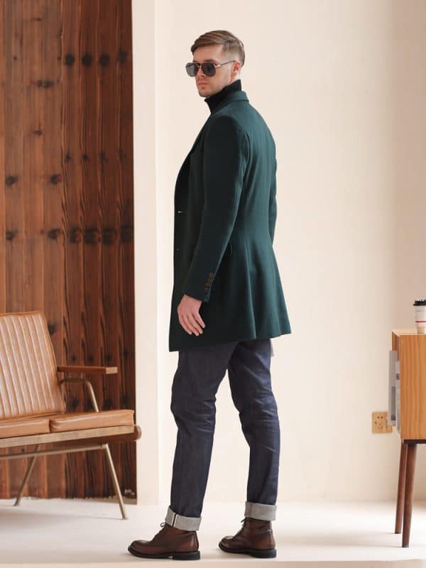 wool coat (5) Korean Hepburn Style Dark Green Cashmere Overcoat for Men – High-End Thickened Mid-Length Winter Woolen Coat