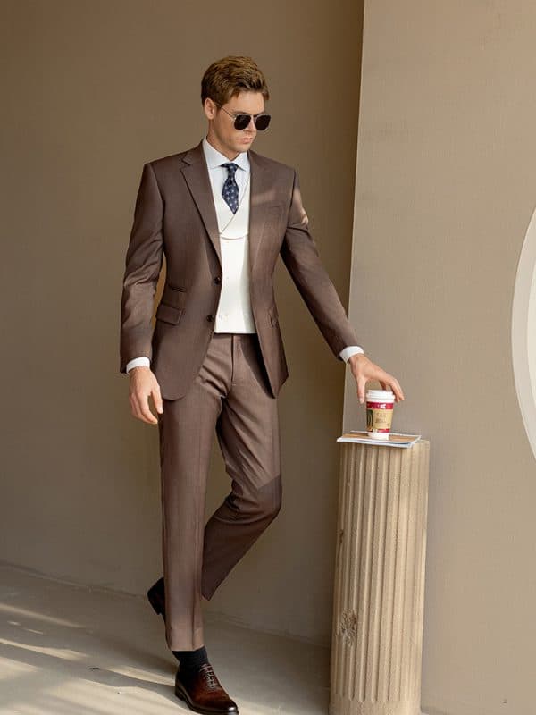 主图-04 Premium Men’s Wool 3-Piece Wedding Suit | Slim Fit Plaid Formal Suit for Groom, Prom & Special Events