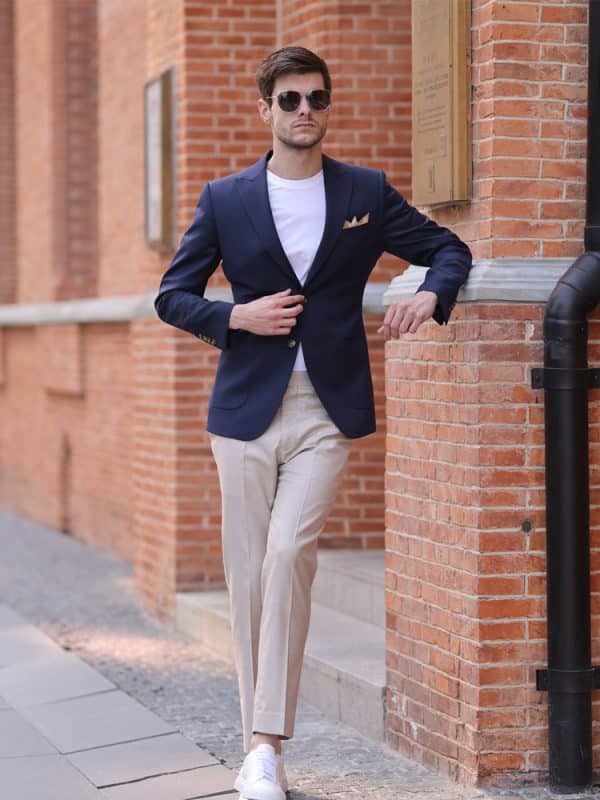 主图-05 Premium Wool Slim-Fit Men's Blazer – Versatile Solid Navy Business-Commuter Jacket