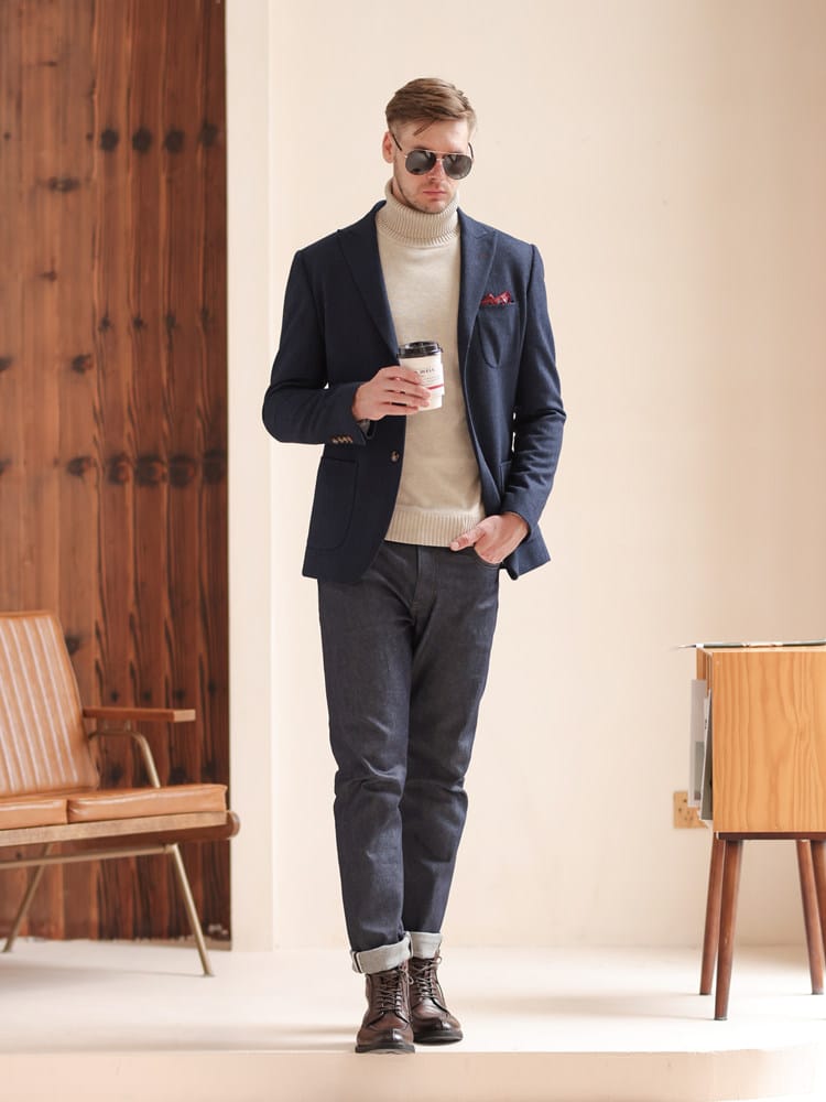 British Yuppie Style Dark Blue Wool Blazer for Men – Light Luxury Tailored Waist Winter Casual Suit Jacket